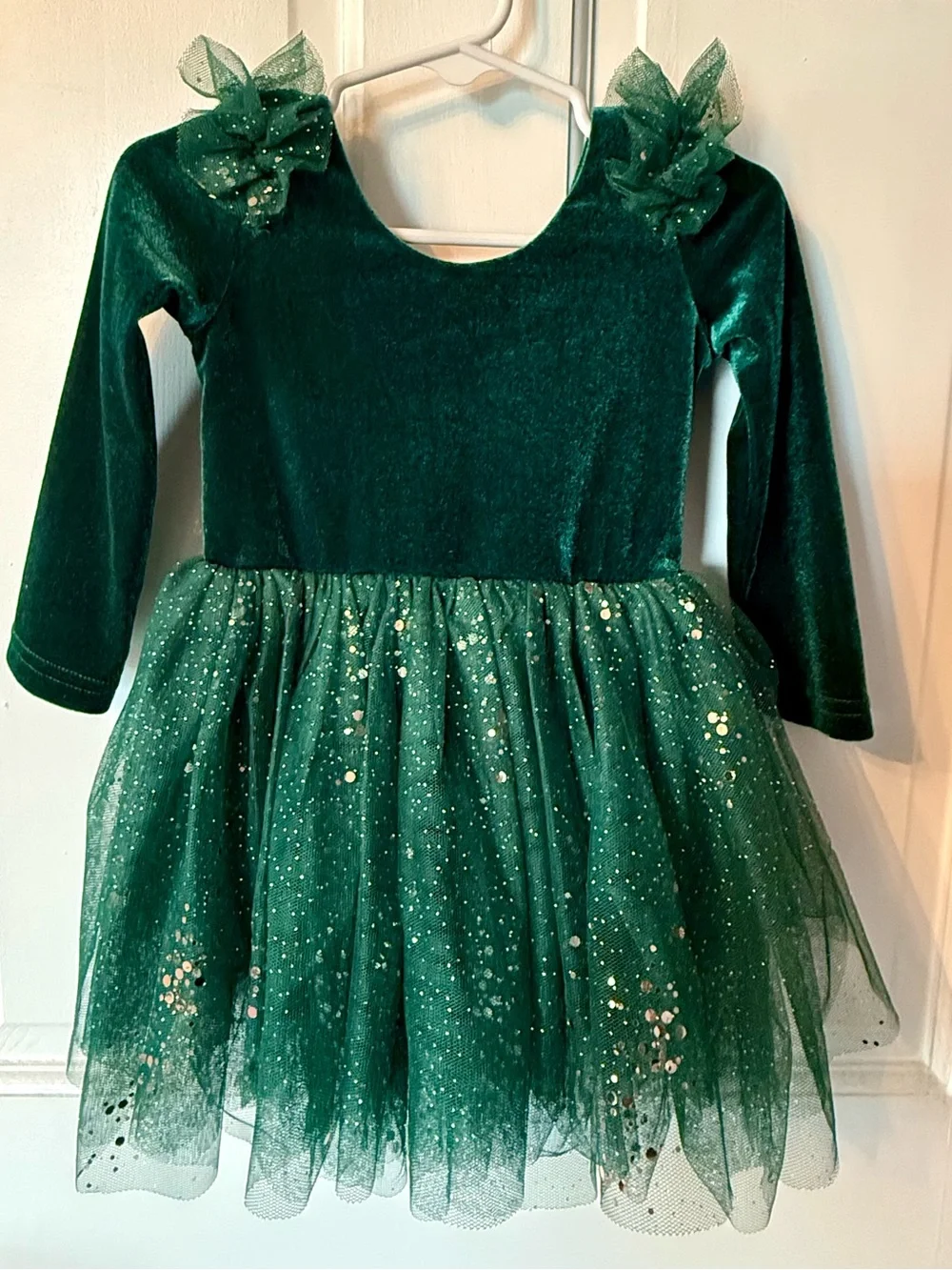 Elestory Emerald Green Tulle Gold Sparkle Party Dress Christmas Holiday